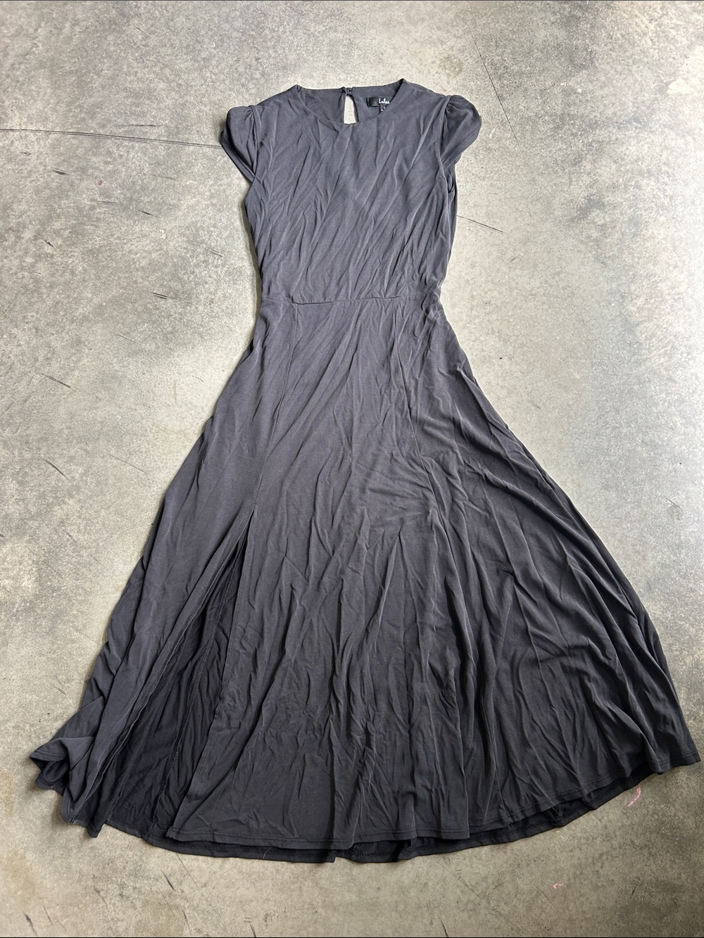 Lulu's Black Dress with Cap Sleeves & Slit